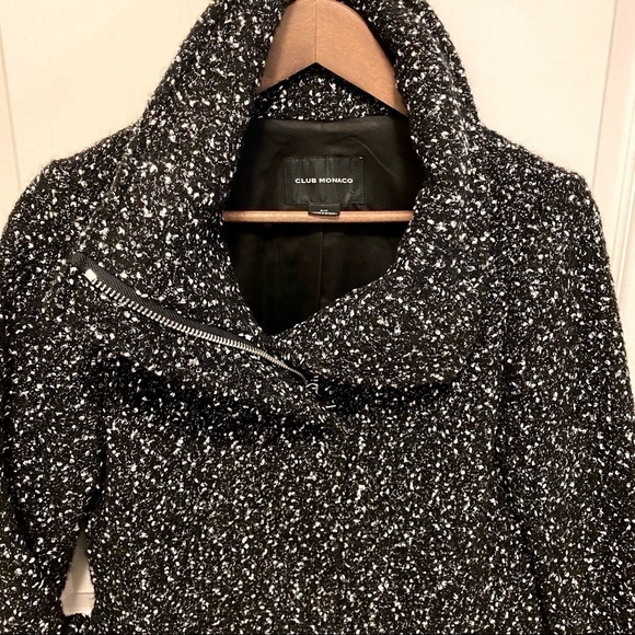 Club Monaco. Tweed Funnel Neck Wool blend coat. Black and white. - Picture 6 of 15